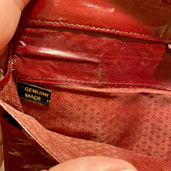 Genuine Eel Skin Leather Burgundy Red Bifold Wallet 1970s Vintage Made in Korea - Picture 7 of 9